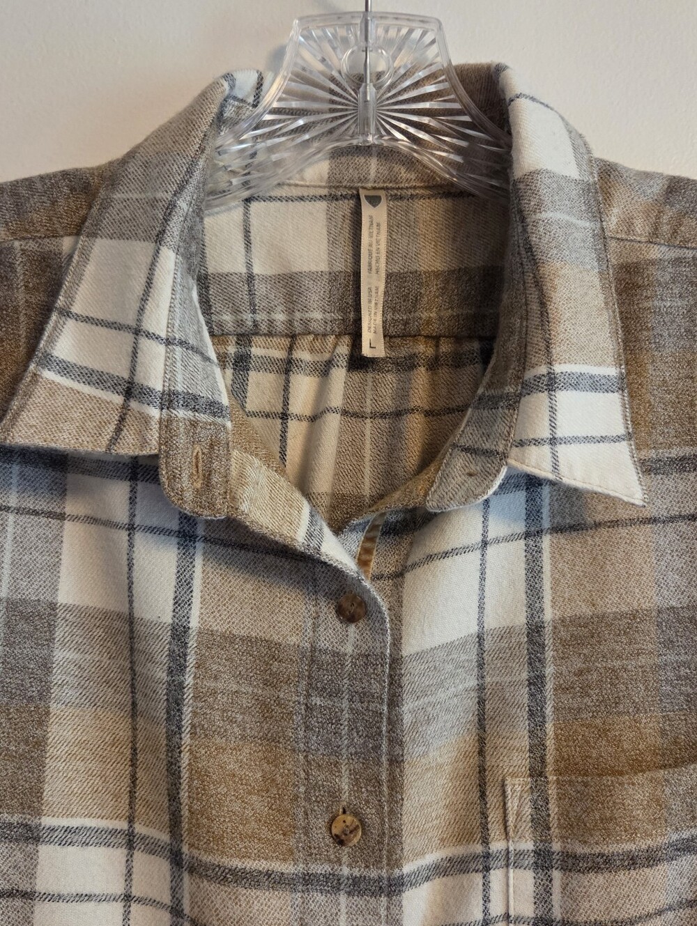 KUHL Kamila Tan/Grey Plaid Flannel Long Sleeve Shirt Womens Size Large - Picture 2 of 7